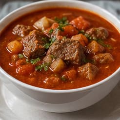 Domates Soslu Et Çorbası